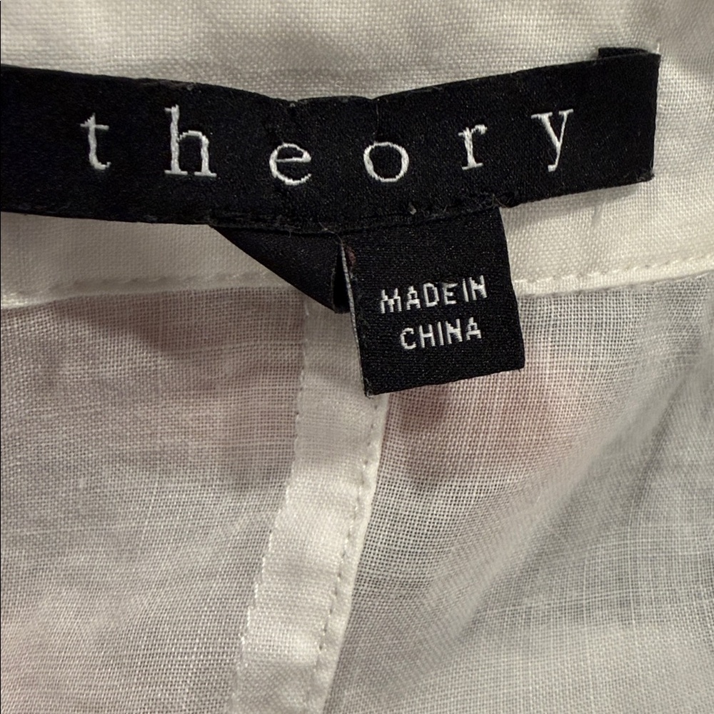 Theory White Ramie Neutral Minimalist Button Front Classy Blazer Size 6 - Picture 6 of 11